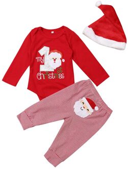 Mijn Eerste Kerst Baby Jongen Meisje Warme Romper Broek Kerstman Hoed Outfits Set Kleding 12m