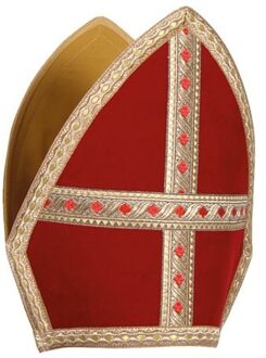 Mijter Sint Deluxe Katoen Rood/goud One-size
