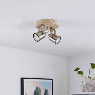 Mikadi plafondspot, 2-lamps donker hout, gesatineerd nikkel