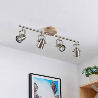 Mikadi plafondspot, 4-lamps donker hout, gesatineerd nikkel