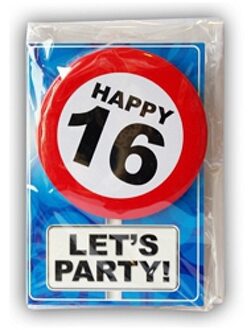 Miko 16 jaar geworden Happy Birthday kaart - met cadeau button - Verjaardag wenskaart