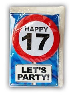 Miko 17 jaar geworden Happy Birthday kaart - met cadeau button - Verjaardag wenskaart Multi