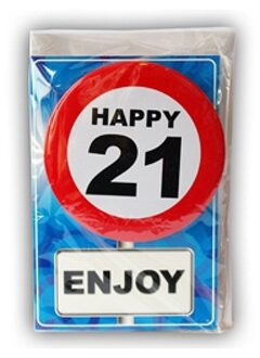 Miko 21 jaar geworden Happy Birthday kaart - met cadeau button - Verjaardag wenskaart Multi