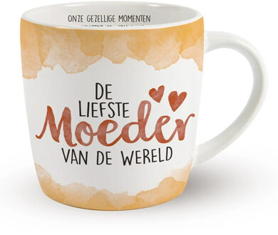 Miko Cadeau koffie/thee mok moeder - wit/oranje - lieve mama - porselein - Moederdag - feest mokken