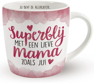 Miko Cadeau koffie/thee mok moeder - wit/roze - lieve mama - porselein - Moederdag - feest mokken