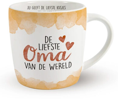 Miko Cadeau koffie/thee mok oma - wit/oranje - lieve oma - porselein - Omadag - feest mokken