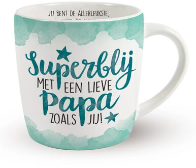 Miko Cadeau koffie/thee mok vader - wit/groen - lieve papa - porselein - Vaderdag - feest mokken Blauw