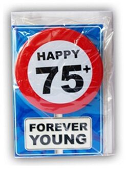 Miko Wenskaart - Happy Birthday - 75 jaar - ansichtkaart - met button Multi