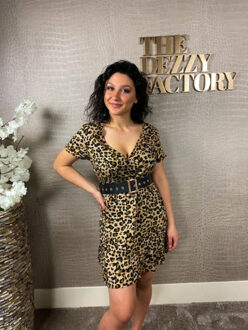 Mila luipaard jurk | twee kleuren verkrijgbaar Kaki - 40