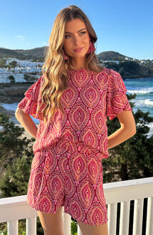 Mila Ruffle Top Print Rosso Rood