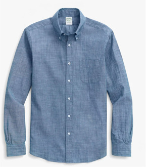Milano Slim-Fit Sport Overhemd, Chambray, button-down kraag Brooks Brothers , Blue , Heren - 2Xl,Xl,L,S