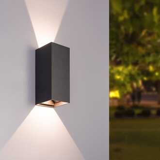 Miles S LED wandlamp - dimbaar - up en down light - 3000K warm wit- 10 Watt 820 lumen- IP65 waterdicht - Zwart - buitenverlichting