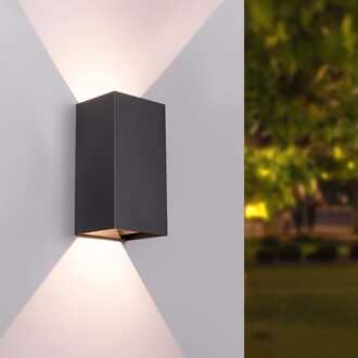 Miles XL LED Wandlamp Dimbaar - 20 Watt 2000 lumen - H 23cm B 12cm - 3000K Warm wit - IP65 waterdicht - Zwart - Up & Down lamp voor binnen en buiten