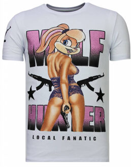 Milf Hunter - Rhinestone T-shirt - Wit - Maten: XL