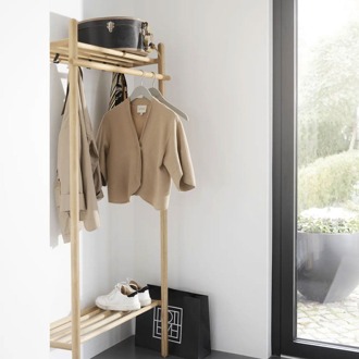 Milford eikenhouten kledingrek naturel eiken - 91 x 181 cm Zwart