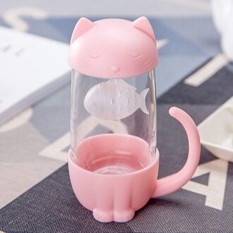 Milieu Gezondheid Glas + PP Kat & Hond Mok Cup Met Filter Melk Bier Koffie Thee Reizen Self Roeren Mok voor Vrienden roze lang kat