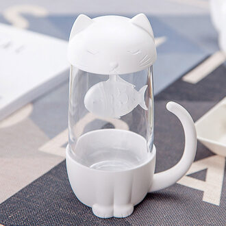 Milieu Gezondheid Glas + PP Kat & Hond Mok Cup Met Filter Melk Bier Koffie Thee Reizen Self Roeren Mok voor Vrienden wit lang kat