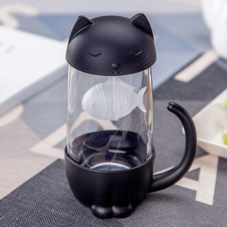 Milieu Gezondheid Glas + PP Kat & Hond Mok Cup Met Filter Melk Bier Koffie Thee Reizen Self Roeren Mok voor Vrienden zwart lang kat