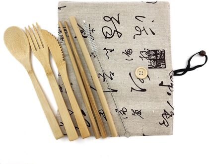 Milieuvriendelijke Bamboe Gebruiksvoorwerpen Reizen Bestek Set Houten Outdoor Draagbare Nul Afval Bamboe Bestek Set Lepel Vork Eetstokje 1705-B-1