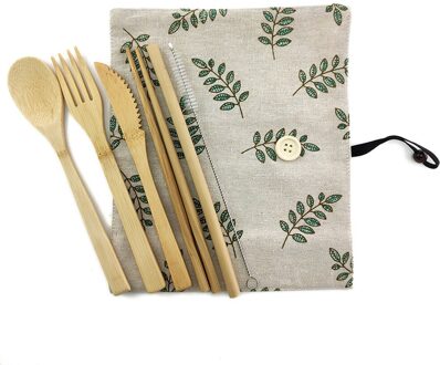 Milieuvriendelijke Bamboe Gebruiksvoorwerpen Reizen Bestek Set Houten Outdoor Draagbare Nul Afval Bamboe Bestek Set Lepel Vork Eetstokje 1705-C-1