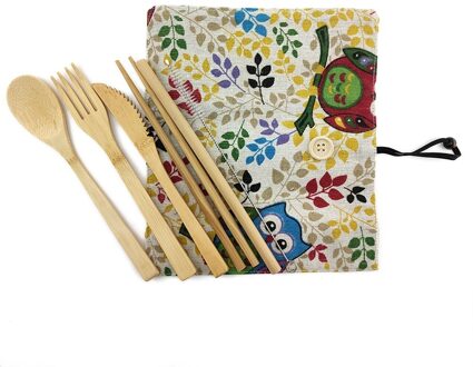 Milieuvriendelijke Bamboe Gebruiksvoorwerpen Reizen Bestek Set Houten Outdoor Draagbare Nul Afval Bamboe Bestek Set Lepel Vork Eetstokje 1705-D-1