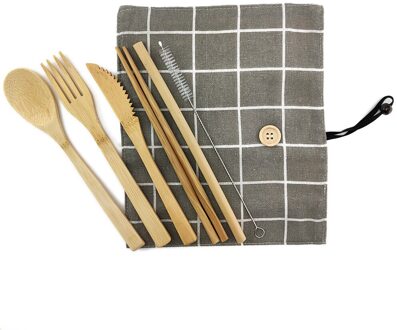 Milieuvriendelijke Bamboe Gebruiksvoorwerpen Reizen Bestek Set Houten Outdoor Draagbare Nul Afval Bamboe Bestek Set Lepel Vork Eetstokje 1705-E-1