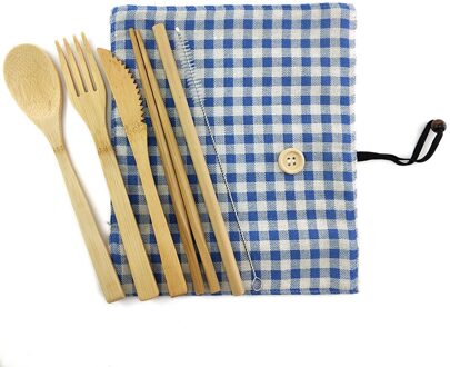 Milieuvriendelijke Bamboe Gebruiksvoorwerpen Reizen Bestek Set Houten Outdoor Draagbare Nul Afval Bamboe Bestek Set Lepel Vork Eetstokje 1705-F-1