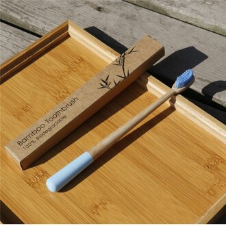 Milieuvriendelijke Bamboe Tandenborstel Eco Vriendelijke Regenboog Hout Tandenborstel Head Cover Fibre Houten Handvat Tandenborstel Whitening blauw