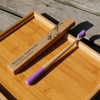 Milieuvriendelijke Bamboe Tandenborstel Eco Vriendelijke Regenboog Hout Tandenborstel Head Cover Fibre Houten Handvat Tandenborstel Whitening paars