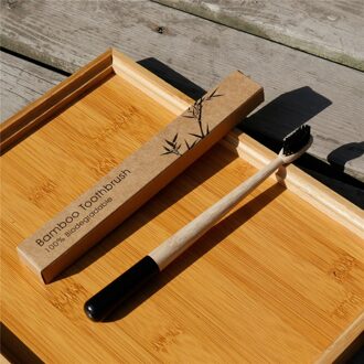 Milieuvriendelijke Bamboe Tandenborstel Eco Vriendelijke Regenboog Hout Tandenborstel Head Cover Fibre Houten Handvat Tandenborstel Whitening zwart