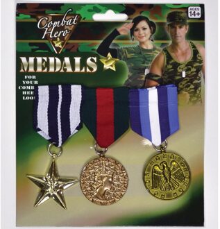 Militaire medailles 3x stuks - verkleed accessoires - onderscheidingen - Fopartikelen Multikleur