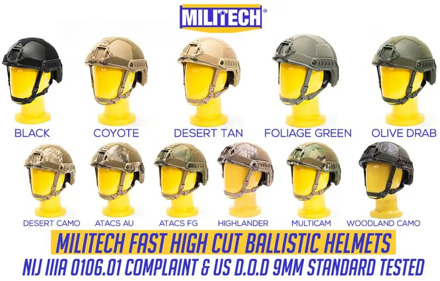 Militech Ballistic Helmet NIJ Level IIIA 3A ISO Certified FAST OCC Dial High Cut XP Cut Aramid Bulletproof Helmet With HelmetBag