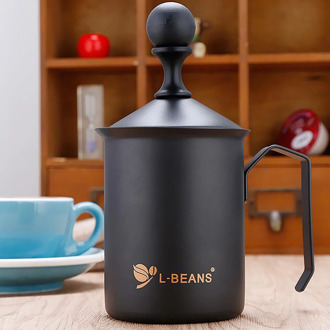 Milk Creamer Frother Cappuccino Coffee Foam Pitcher With Handle & Lid 600ML