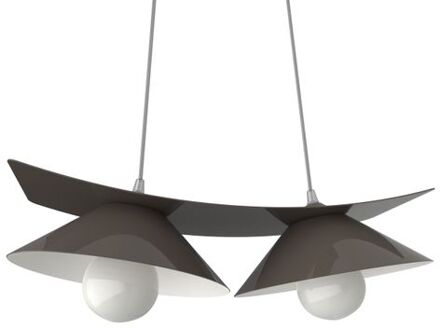 Miller Hanglamp, 2x E27, Metaal, Grijs Taupe/wit, L.27cm