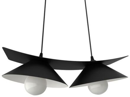 Miller Hanglamp, 2x E27, Metaal, Zwart Mat/wit, L.27cm