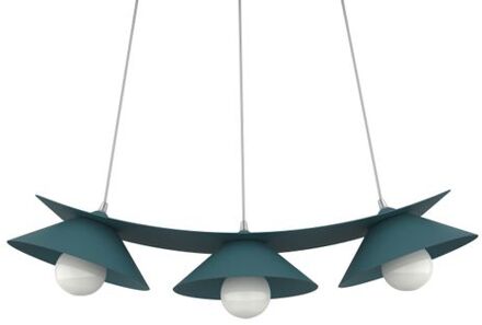 Miller Hanglamp, 3x E27, Metaal, Blauw Mediterraan, L.70cm