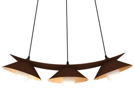 Miller Hanglamp, 3x E27, Metaal, Bruin Corten/gouden Blad, L.70cm