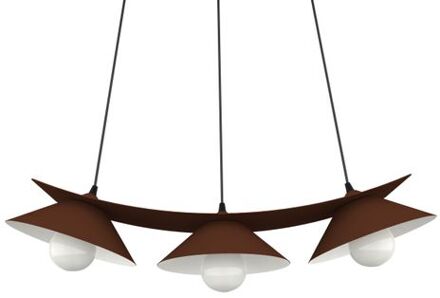 Miller Hanglamp, 3x E27, Metaal, Bruin Corten/wit, L.70cm