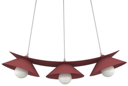 Miller Hanglamp, 3x E27, Metaal, Rood Cowhide, L.70cm