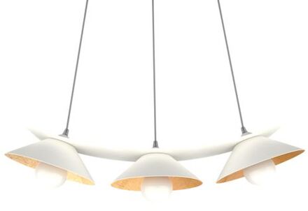 Miller Hanglamp, 3x E27, Metaal, Wit Mat/gouden Blad, L.70cm