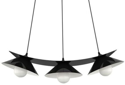Miller Hanglamp, 3x E27, Metaal, Zwart Glanzend/wit, L.70cm