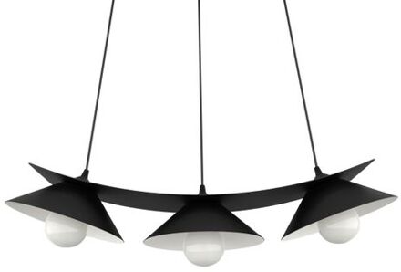 Miller Hanglamp, 3x E27, Metaal, Zwart Mat/wit, L.70cm