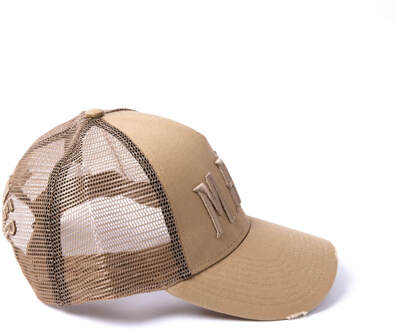 Milliner Almond Distressed Cotton Trucker Made 3D Embroidered Steen