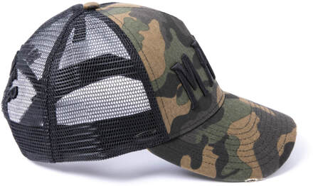 Milliner Camo Distressed Cotton Trucker Made 3D Embroidered Groen
