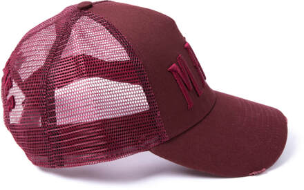 Milliner Fired Brick Distressed Cotton Trucker Made 3D Embroidered Wijnrood