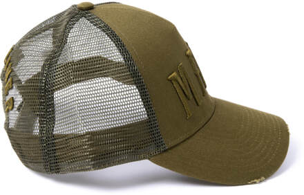 Milliner Military Olive Distressed Cotton Trucker Made 3D Embroidered Groen