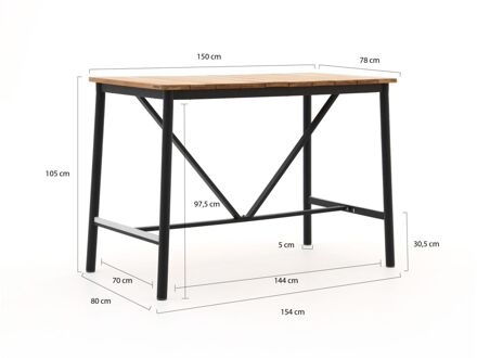 Milou bartafel 150x78x105cm - Laagste prijsgarantie! Zwart