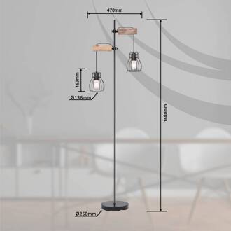 Mina - Vloerlamp 2 Lichts hout met zwarte draden Bruin