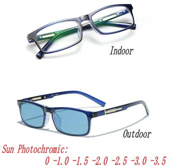 Mincl Business Full Frame Mannen Bril Bijziendheid Zon Meekleurende Blauw Lens TR90 Brilmontuur Uv4000 Met Doos fml blauw-0.50