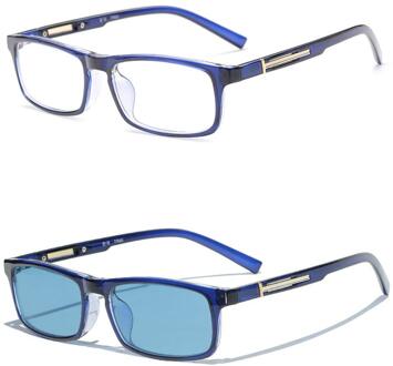 Mincl Business Full Frame Mannen Bril Bijziendheid Zon Meekleurende Blauw Lens TR90 Brilmontuur Uv4000 Met Doos fml blauw-100